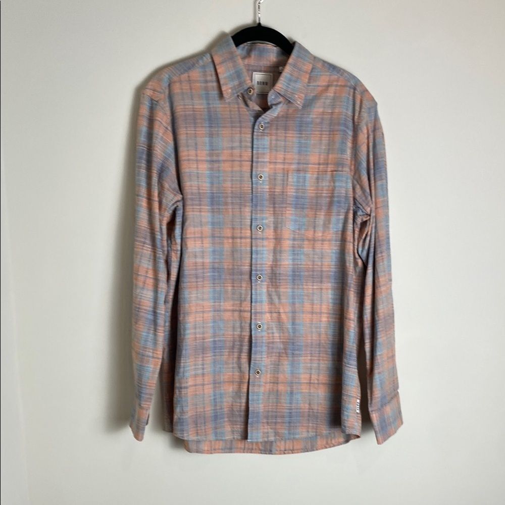 ROWM Pink Blue Plaid 100% Cotton Long Sleeved Shirt Size M